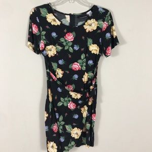 Vintage black floral wrap dress